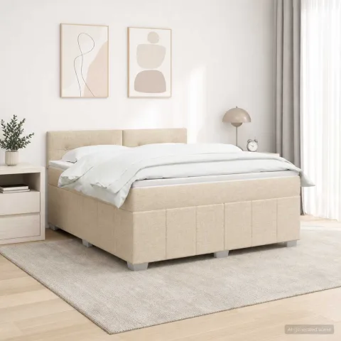 vidaXL Pat cu arcuri LED și saltea Crem 140 x 200 cm Țesătură