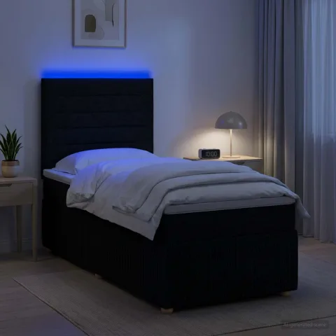 vidaXL Pat cu arcuri LED și saltea Negru 90 x 190 cm Țesătură