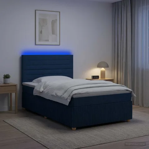 vidaXL Pat cu arcuri LED și saltea albastru 80 x 200 cm Țesătură