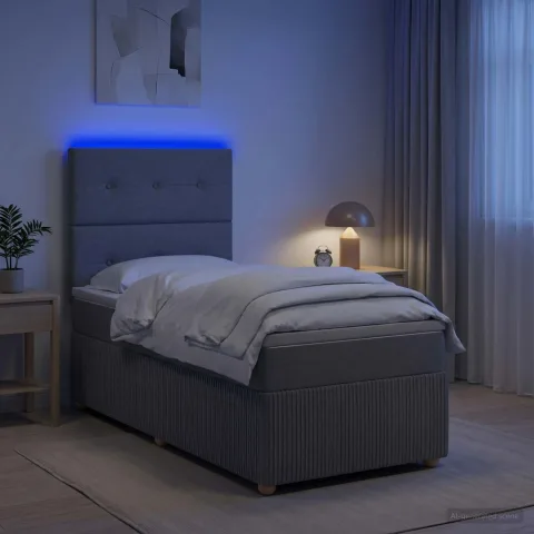 vidaXL Pat cu arcuri LED și saltea Gri deschis 90 x 190 cm Țesătură