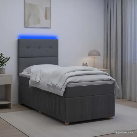 vidaXL Pat cu arcuri LED și saltea Gri închis 80 x 200 cm Țesătură