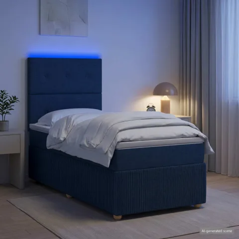 vidaXL Pat cu arcuri LED și saltea albastru 80 x 200 cm Țesătură