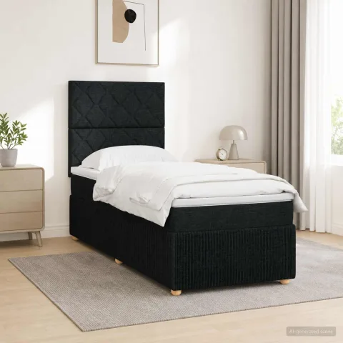 vidaXL Pat cu arcuri LED și saltea Negru 100 x 200 cm Țesătură