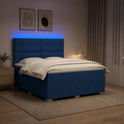 vidaXL Pat cu arcuri LED și saltea albastru 140 x 190 cm Țesătură