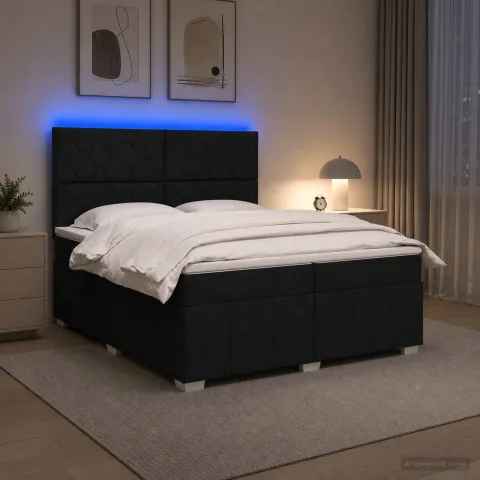vidaXL Pat cu arcuri LED și saltea Negru 200 x 200 cm Țesătură