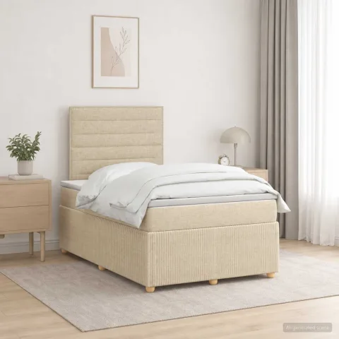 vidaXL Pat cu arcuri LED și saltea Crem 120 x 190 cm Țesătură