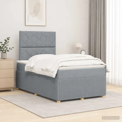 vidaXL Pat cu arcuri LED și saltea Gri deschis 120 x 200 cm Țesătură