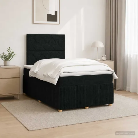 vidaXL Pat cu arcuri LED și saltea Negru 120 x 200 cm Țesătură