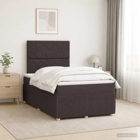 vidaXL Pat cu arcuri LED și saltea Maro închis 120 x 190 cm Țesătură