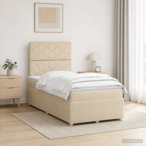vidaXL Pat cu arcuri LED și saltea Crem 120 x 190 cm Țesătură