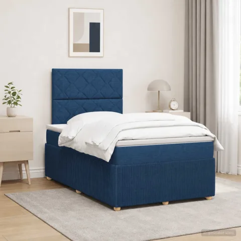 vidaXL Pat cu arcuri LED și saltea albastru 120 x 190 cm Țesătură