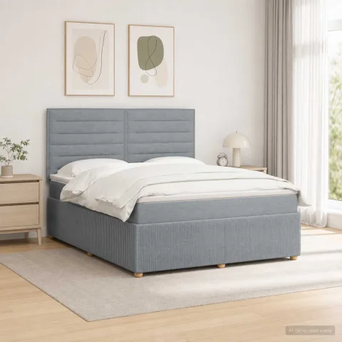 vidaXL Pat cu arcuri LED și saltea Gri deschis 160 x 200 cm Țesătură