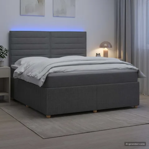 vidaXL Pat cu arcuri LED și saltea Gri închis 140 x 200 cm Țesătură