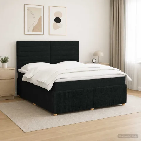 vidaXL Pat cu arcuri LED și saltea Negru 180 x 200 cm Țesătură