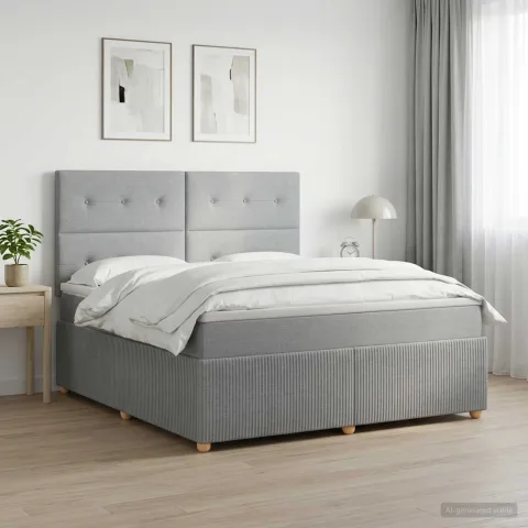 vidaXL Pat cu arcuri LED și saltea Gri deschis 180 x 200 cm Țesătură