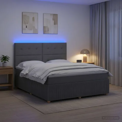 vidaXL Pat cu arcuri LED și saltea Gri închis 140 x 200 cm Țesătură