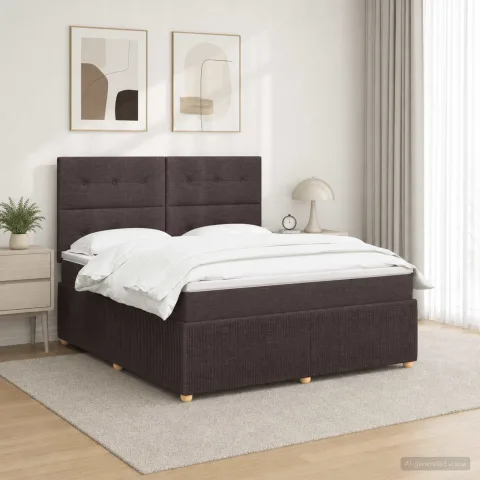vidaXL Pat cu arcuri LED și saltea Maro închis 140 x 190 cm Țesătură