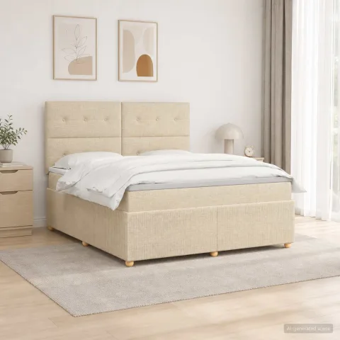 vidaXL Pat cu arcuri LED și saltea Crem 180 x 200 cm Țesătură