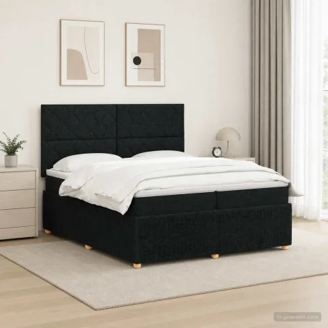 vidaXL Pat cu arcuri LED și saltea Negru 200 x 200 cm Țesătură