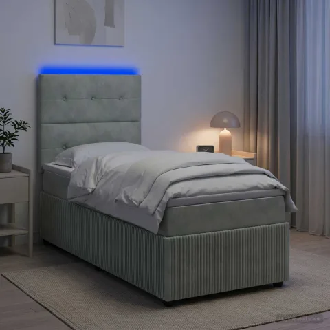 vidaXL Pat cu arcuri LED și saltea Gri deschis 100 x 200 cm Catifea