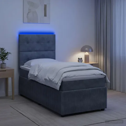 vidaXL Pat cu arcuri LED și saltea Gri închis 80 x 200 cm Catifea