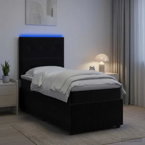 vidaXL Pat cu arcuri LED și saltea Negru 90 x 190 cm Catifea