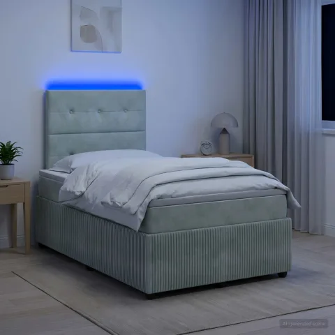 vidaXL Pat cu arcuri LED și saltea Gri deschis 120 x 200 cm Catifea