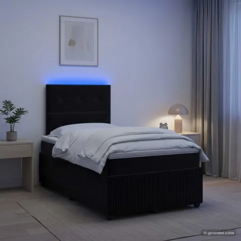 vidaXL Pat cu arcuri LED și saltea Negru 120 x 190 cm Catifea