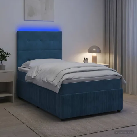 vidaXL Pat cu arcuri LED și saltea albastru 120 x 200 cm Catifea