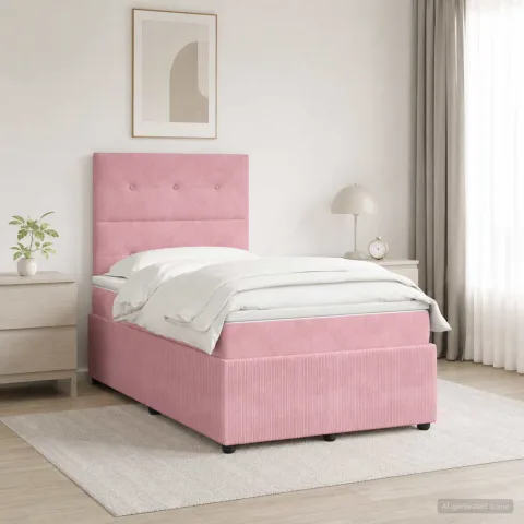 vidaXL Pat cu arcuri LED și saltea Roz 120 x 190 cm Catifea