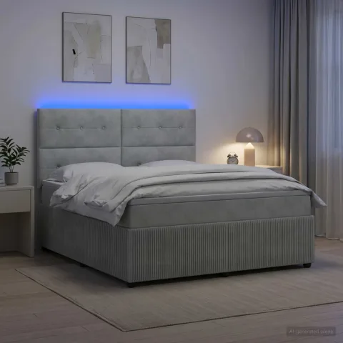 vidaXL Pat cu arcuri LED și saltea Gri deschis 160 x 200 cm Catifea