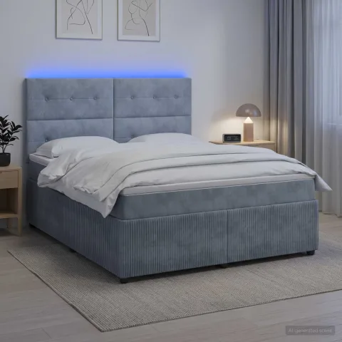 vidaXL Pat cu arcuri LED și saltea Gri închis 140 x 190 cm Catifea