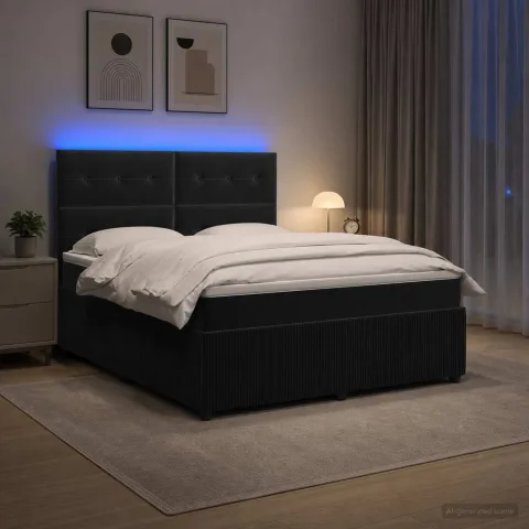 vidaXL Pat cu arcuri LED și saltea Negru 180 x 200 cm Catifea