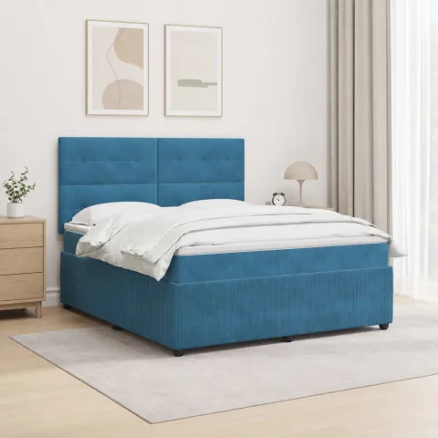 vidaXL Pat cu arcuri LED și saltea albastru 160 x 200 cm Catifea
