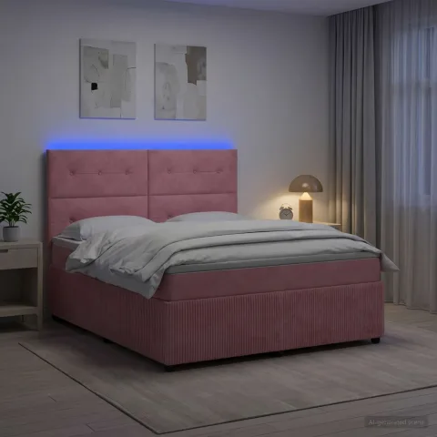 vidaXL Pat cu arcuri LED și saltea Roz 140 x 200 cm Catifea