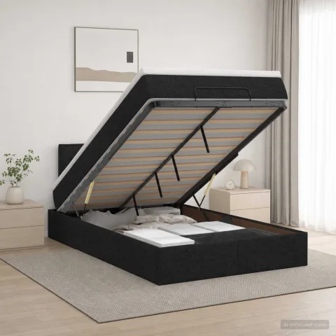 vidaXL Pat ottoman cu saltea cu headboard Negru 120 x 190 cm Țesătură