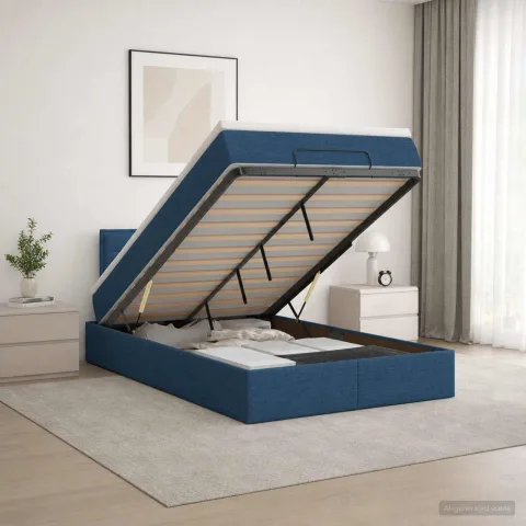 vidaXL Pat ottoman cu saltea albastru 120 x 190 cm Țesătură