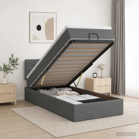 vidaXL Pat Ottoman cu Saltea și LED Gri închis 80 x 200 cm Țesătură
