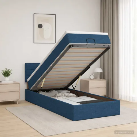 vidaXL Pat Ottoman cu Saltea și LED albastru 100 x 200 cm Țesătură