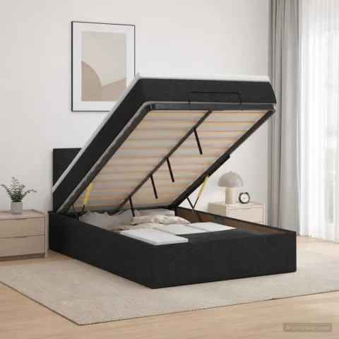 vidaXL Pat ottoman cu saltea cu headboard Negru 120 x 190 cm Țesătură