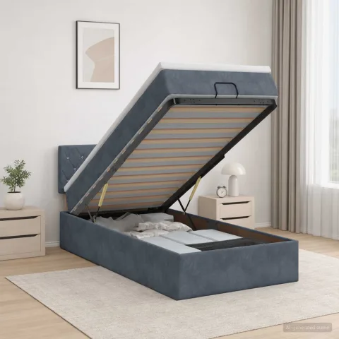 vidaXL Pat Ottoman cu Saltea și LED Gri închis 90 x 200 cm Catifea