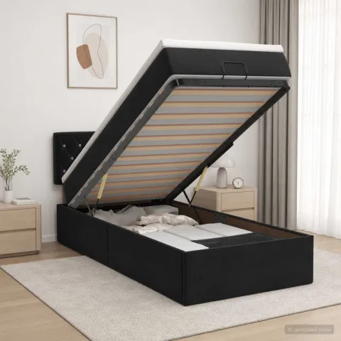 vidaXL Pat ottoman cu saltea cu headboard Negru 90 x 190 cm Catifea