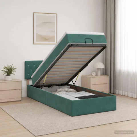 vidaXL Pat Ottoman cu Saltea și LED Verde închis 100 x 200 cm Catifea