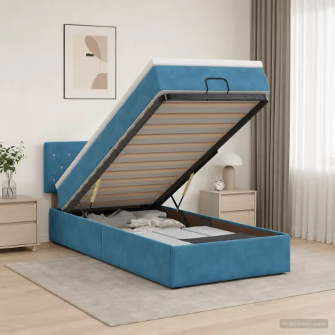 vidaXL Pat ottoman cu saltea Albastru închis 100 x 200 cm Catifea