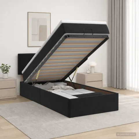 vidaXL Pat ottoman cu saltea cu headboard Negru 80 x 200 cm Catifea