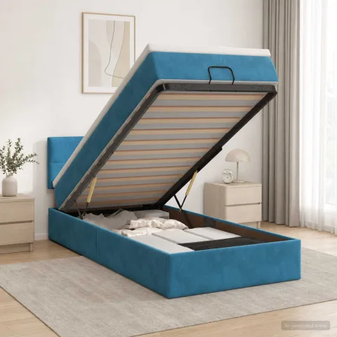 vidaXL Pat ottoman cu saltea Albastru închis 90 x 200 cm Catifea