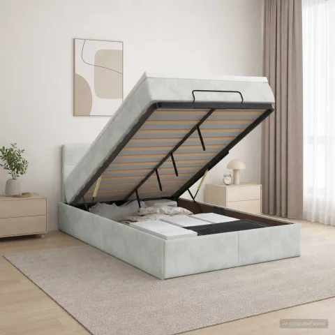 vidaXL Pat Ottoman cu Saltea și LED Gri deschis 120 x 200 cm Catifea