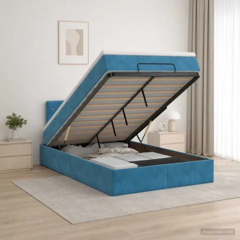 vidaXL Pat ottoman cu saltea Albastru închis 120 x 200 cm Catifea