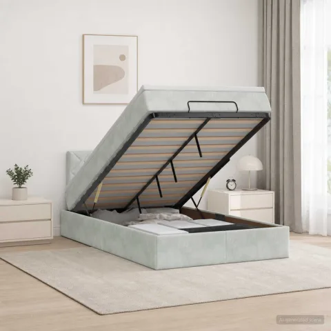 vidaXL Pat ottoman cu saltea Gri deschis 120 x 200 cm Catifea
