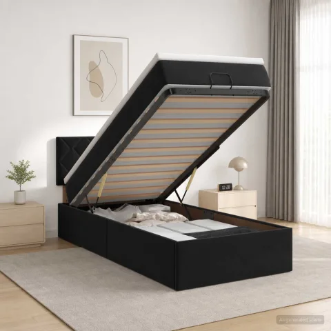 vidaXL Pat ottoman cu saltea cu headboard Negru 90 x 190 cm Catifea